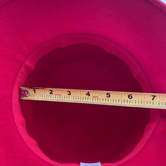 Vintage 100% Wool Red & Purple Feather & Satin Bow Derby Tea Party Hat - Picture 9 of 10